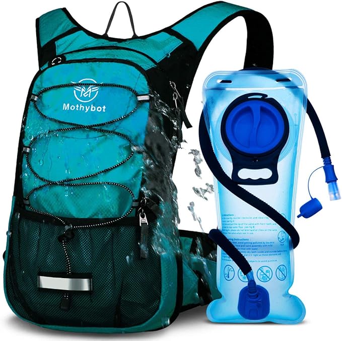 Mothybot Insulated Hydration Backpack Pack with 3L BPA Free Leak Proof Water Bladder, Large Storage Lightweight Hiking Daypack with Waist Pouches & Cooler Layer, for Running, Biking, Camping, Festival