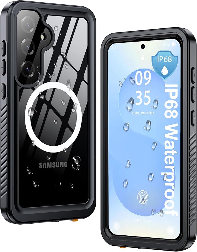 ANTSHARE IP68 Waterproof Case for Samsung Galaxy S25 Plus [2025] - MagSafe Compatible, Built-in Screen/Lens Protector - Shockproof Full Body Protection for Swimming/Outdoor, Black/Clear