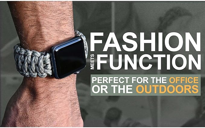 Savior Survival Gear Paracord Watch Band - Compatible with Apple Watch Band 49mm 46mm 45mm 44mm 42mm - iWatch Band Series Ultra 10 9 8 7 6 5 4 3 2 1 SE – Adjustable strap for men (Black-Green, Large)