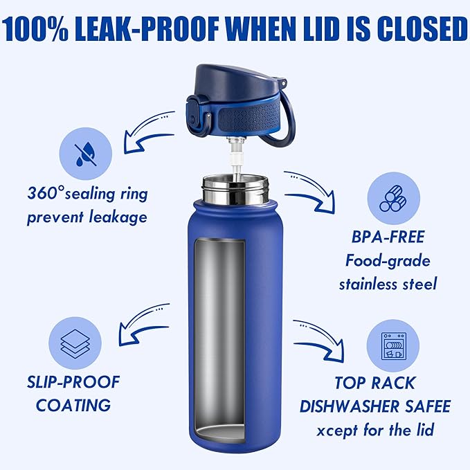OLDLEY 20 Oz Insulated Stainless Steel Water Bottle For Kids, With Straws Leak-proof, Kids Water Bottles For School Boys Girls,Klein Blue