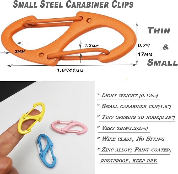 Small Carabiner Clips 1.6 inch(41mm) Metal Double Sided Spring Gate Snap Hooks Keychain Clasp Accessories