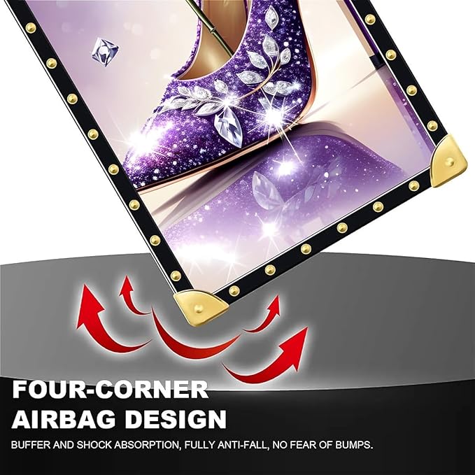 Compatible with iPhone 16 Pro Max Case, High Heeled Purple Diamond Rose Luxury Golden Decoration for Girl Women Soft TPU Shockproof Protective Hard PC Back for iPhone 16 Pro Max