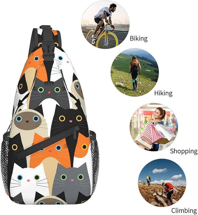 Cute Cats Sling Bag For Women Men Fashion Print Backpack Crossbody Shoulder Bag Sling Backpack Chest Bag Travel Hiking Casual Sport Daypack