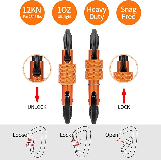 B-Mardi Carabiner Clips Heavy Duty 12kN (2697 lbs)-Lightweight Locking Carabiners for Camping, Hiking, Hammock, Dog Leash Harness, Outdoor and Gym etc, Keychains& Utility