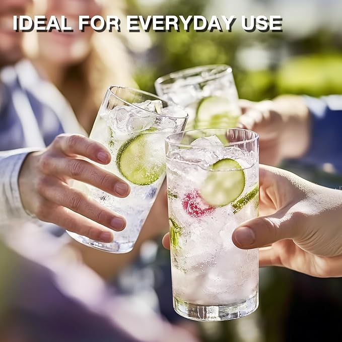 Plastic Drinking Glasses Set of 8, 14oz Rocks & 20oz Water Cups, Unbreakable Plastic Glasses Drinkware, Clear Kitchen Tumblers for Home & Outdoors, Reusable , BPA-Free, Top-Rack Dishwasher Safe
