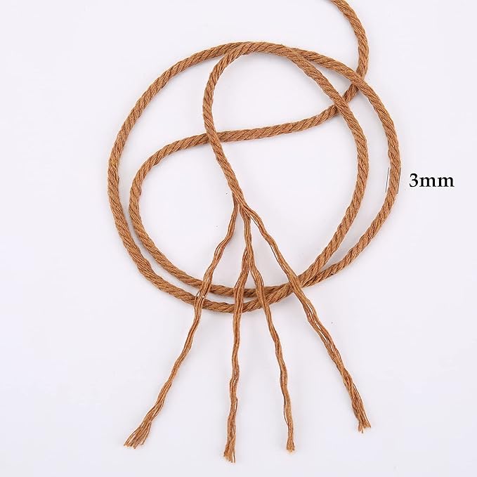 Caramel Macrame Cord 3mm x 109Yards,Colored Cotton Rope Craft Cord Colorful Cotton Cord Twine for Wall Hanging Plant Hangers Crafts Knitting Decorative Projects