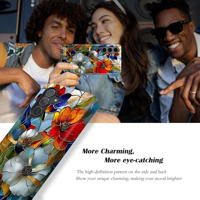 Compatible for Samsung Galaxy S25 FE 5G Case, Dual Layer Heavy Duty 2 in 1 Shockproof Protective Phone Case,Stained Glass Blooming Flowers