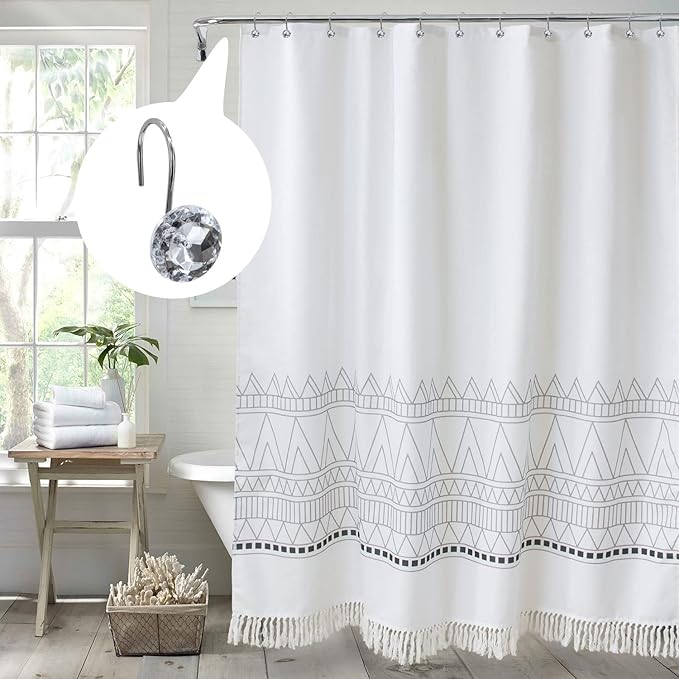 MitoVilla White Clear Shower Curtain Hooks 24 Pcs Set, Metal Shower Hooks for Shower Curtain Liner, Rust Proof Shower Rings for Curtain Accessories and Bathroom Shower Rod