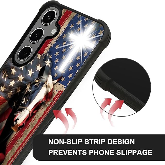 for Samsung Galaxy S24 S25 Plus Case, Red American Flag Horse Cross Pattern Graphic Design Girl Boy Soft Silicone Hard Acrylic Shock Protection for Samsung Galaxy S24 S25 Plus