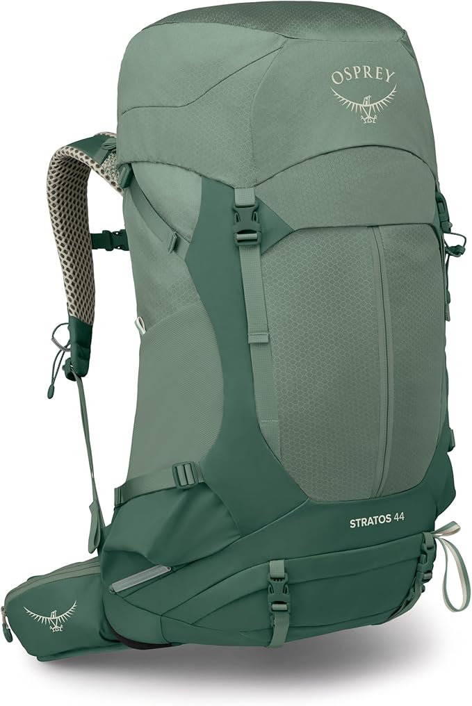 Osprey Stratos 44L Men's Hiking Backpack - Lightweight Backpacking Pack with Waterproof Raincover - Camping Bag, Pine Leaf