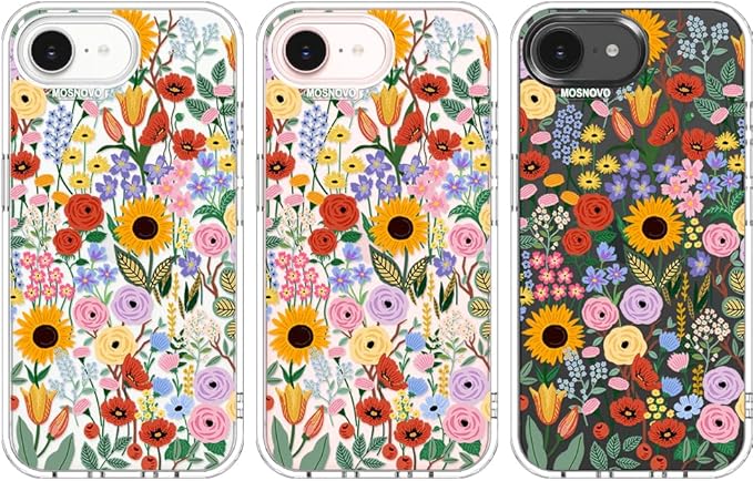 MOSNOVO for iPhone 17e Case/iPhone 16e Case, Shockproof Military-Grade Protection 6.6ft Drop Tested, Clear Phone Case for iPhone 16e / iPhone 17e, Blossom & Bloom Design