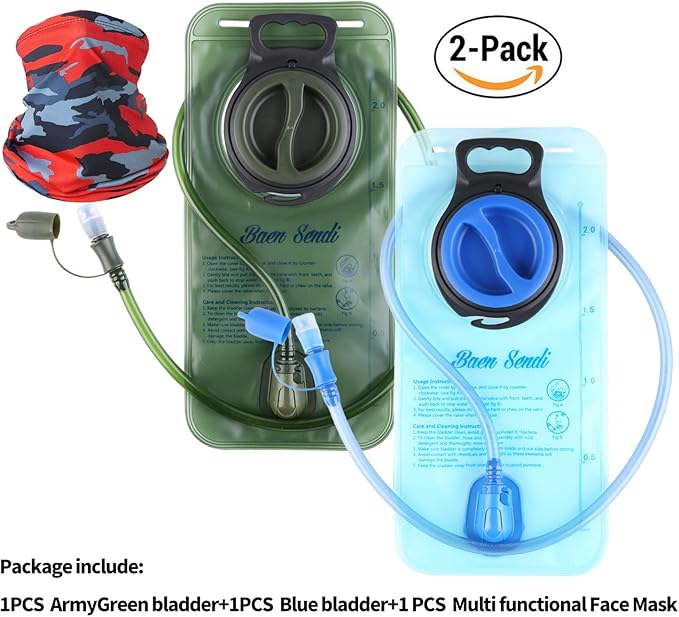 2 Pack Hydration Bladder 2 Liter/70 oz - Water Bladder Pack of 2(1 Piece Blue+1 Piece ArmyGreen) - BPA Free Hydration Pack Replacement