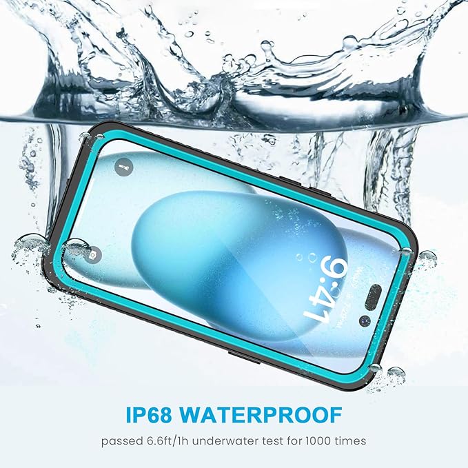 Lanhiem for iPhone 15 Case, IP68 Waterproof Dustproof Shockproof Cases with Built-in Screen Protector, 360 Full Body Protective Heavy Duty Rugged Phone Cover for iPhone 15-6.1 inch (Blue)