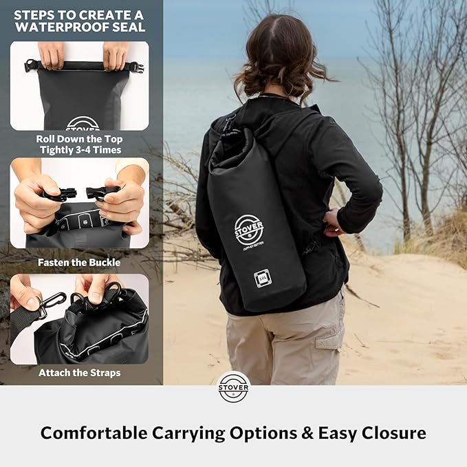 STOVER 5/10/25/30/40/55L Waterproof Dry Bag- Roll-Top Backpack w/Phone Case- Kayaking, Hiking, Camping, Boating- Men/Women