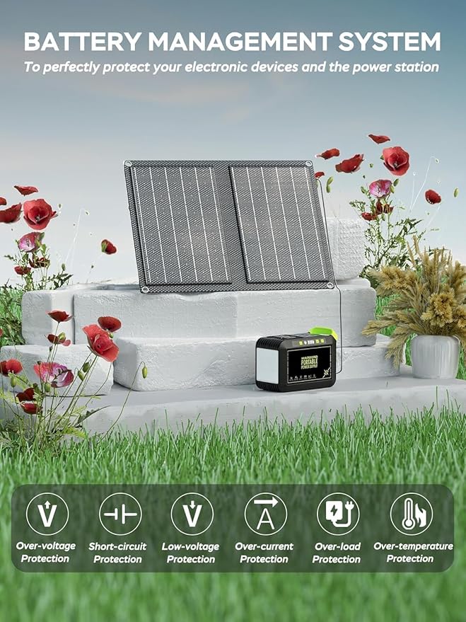 MARBERO 88.8Wh Solar Generator with 21W Solar Panel Included Portable Power Station 80W 110V 120W Max for Camping Outdoor Hiking Fishing Emergency