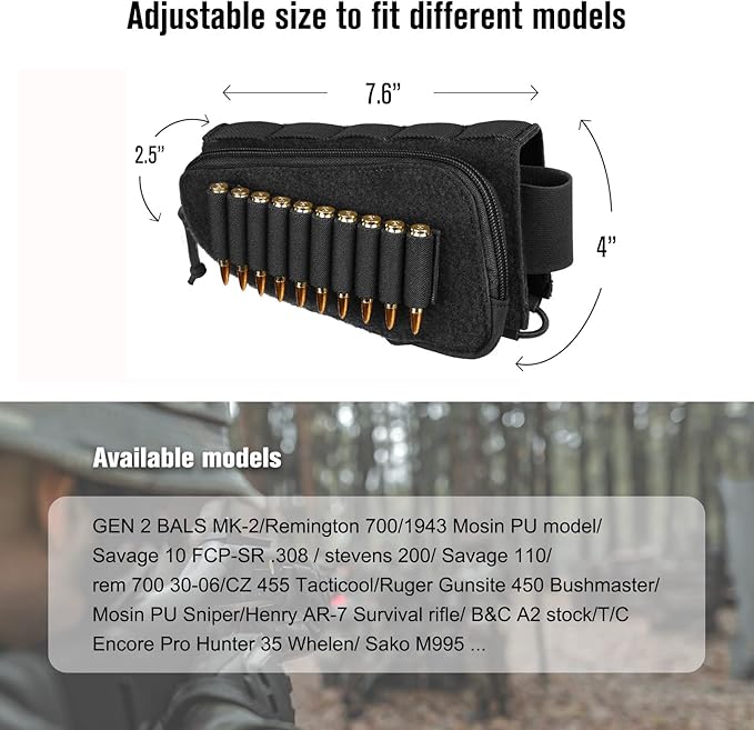 PETAC GEAR Tactical Buttstock Rifle Stock Pack/Adjustable Shell Holder Cheek Rest Pouch for Long Action …