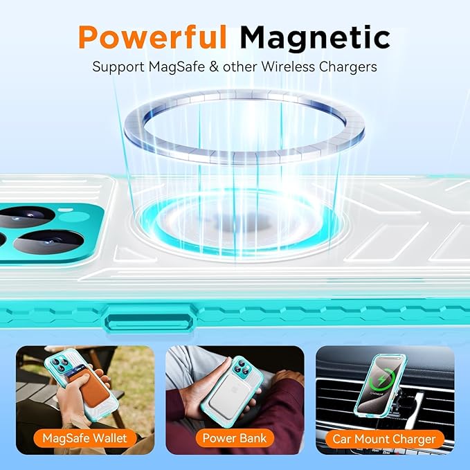 WIFORT for iPhone 15 Pro Max Waterproof Case, [IP68 Underwater Dustproof][Built-in Screen][15FT Military Shockproof], 360 Full Body Sealed Protection Cover Magnetic Frosted Phone Case, 6.7" Teal