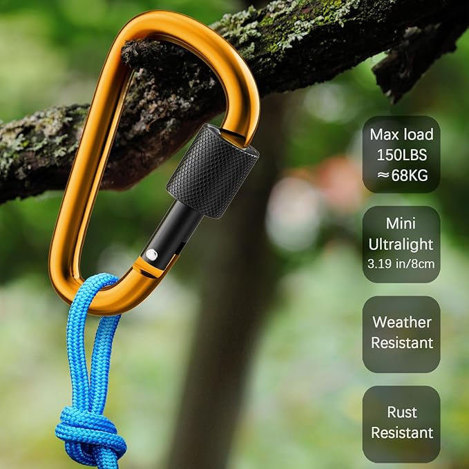 sprookber 3" Locking Carabiners | Keychain Carbineers D Ring Key Clip Spring Snap Hook for Multi-Usage | Set of 8