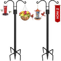 XDW-GIFTS Double Shepherds Hooks for Outdoor, 2-Pack Heavy Duty Garden Pole for Hanging Bird Feeder, Plant Baskets, Solar Light Lanterns, Garden Plant Hanger Stands with 5 Base Prongs