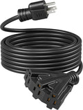 DEWENWILS 25FT Outdoor Extension Cord, Tri-Tap Extension Cord Splitter, 3 Outlet 16/3 SJTW Power Cable for Landscape Lighting String Lights, 13A/125V/1625W, ETL Listed, Black, 1 Pack