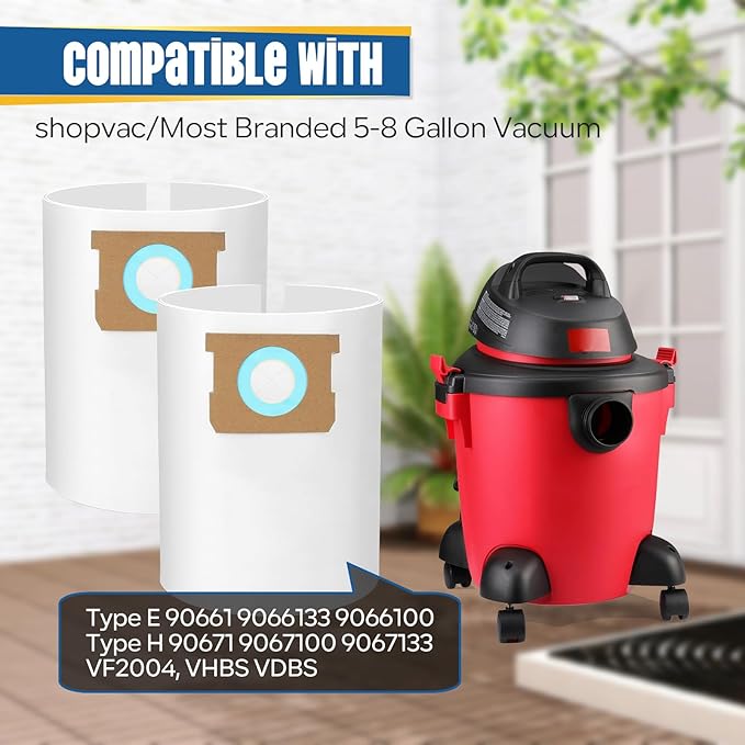 15-Pack 5-8 Gallon Bags replace for Shopvac, Type E 90661 9066133, Type H 90671 9067133.Disposable Wet Dry Vacuum Collection Bags, white