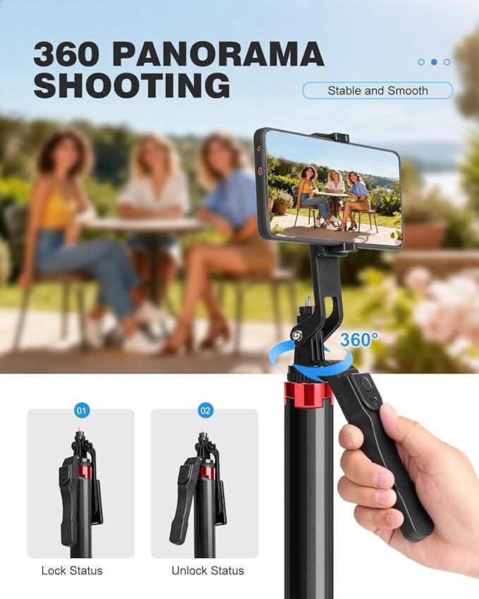 71" Phone Tripod Selfie Stick for iPhone/Android/Camera, Cell Phone Tripod Stand with Wireless Remote Control, Extendable Phone Mount 360° Rotation