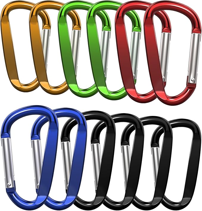 3" Aluminum Carabiner Clips, 12PCS D Ring Shape Keychain Carabiners Hook Buckle