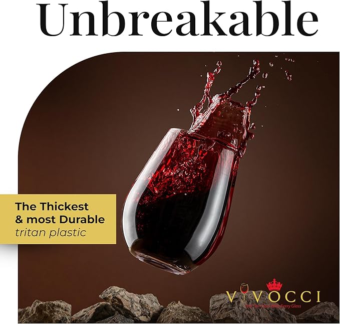 Vivocci Unbreakable Plastic Stemless Wine Glasses 20 oz | 100% Tritan Heavy Base | Shatterproof Glassware | Ideal For Cocktails & Scotch | Perfect For Homes & Bars | Dishwasher Safe | Set of 2