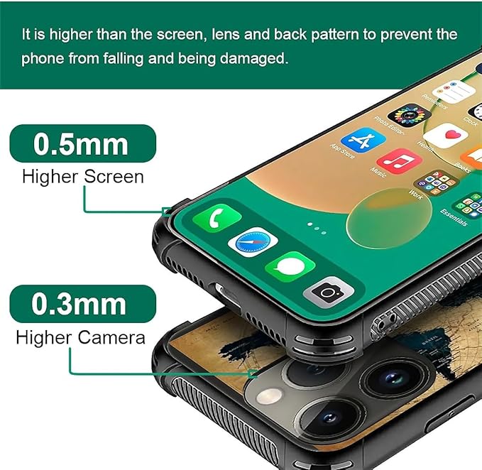 for iPhone 14 Pro Max Case, Brown World Map Pattern Graphic Design Girl Boy Soft Silicone Hard Acrylic Shock Protection for iPhone 14 Pro Max