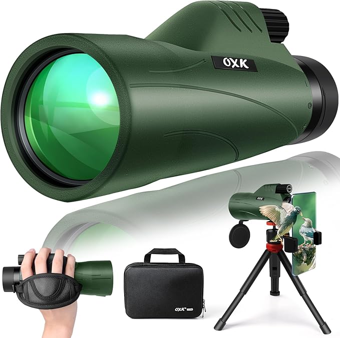 12x56 High Power Monocular Telescope with Tripod Bag, Handheld Monoculars for Adults with BAK4 Prism & FMC Lens, Suitable for Bird Watching Camping, New-Upgraded BAK4 - Forest Green