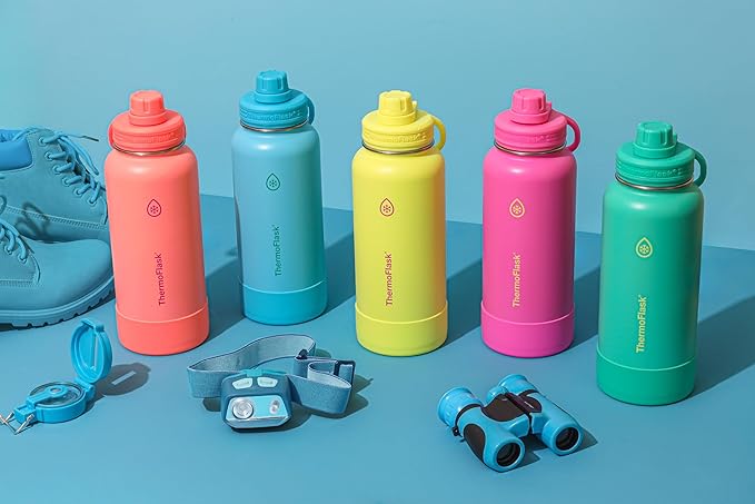 ThermoFlask 32 oz Double Wall Vacuum Insulated Stainless Steel Water Bottle with Spout Lid, Unmellow Yellow