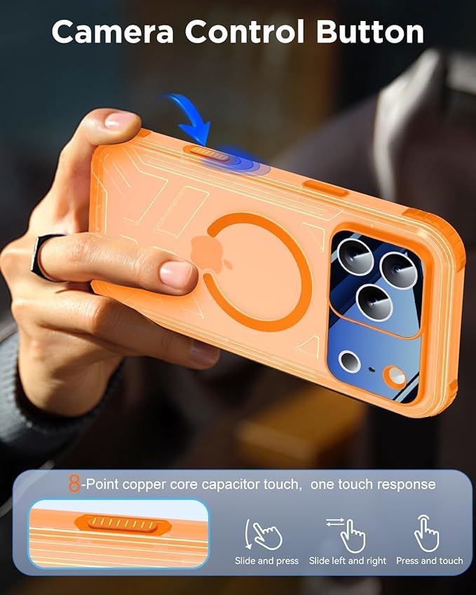 for iPhone 17 Pro Waterproof Case with Magsafe, Built-in [Camera & Screen Protector] [Lanyard], IP68 Water Proof Full Body Dustproof Heavy Duty Frosted Protective Phone Cover, 6.3" Orange