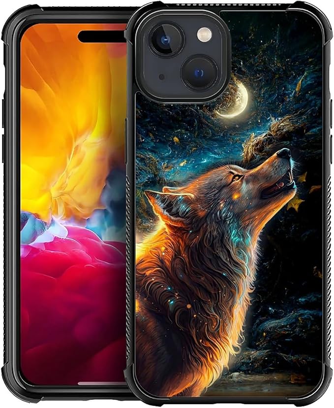 for iPhone 15 Plus Case, Star Cave Hungry Wolf Pattern Graphic Design Girl Boy Soft Silicone Hard Acrylic Shock Protection for iPhone 15 Plus