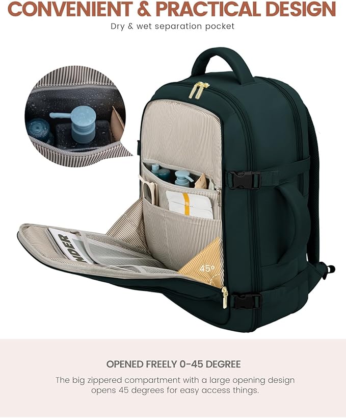 LOVEVOOK Carry On Travel Backpack For Women Flight Approved, 50L Personal Item Travel Bag for Airplanes, Business Weekender Fit 18 Inch Laptop, Waterproof Overnight Daypack with 3 Cubes
