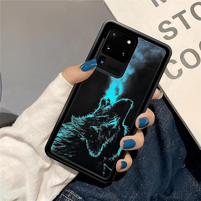 for Samsung Galaxy S20 Ultra Case, Blue Breathing Wolf Pattern Graphic Design Girl Boy Soft Silicone Hard Acrylic Shock Protection for Samsung Galaxy S20 Ultra
