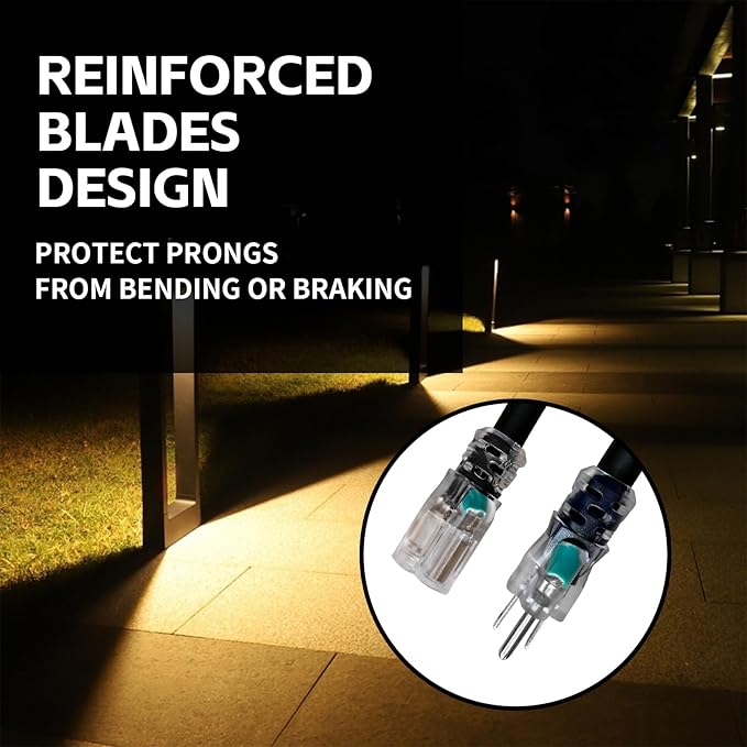 Indoor Outdoor Extension Cord Weatherproof with Lighted End, UL Certified, 16 Gauge 8FT Black 3 Prong Heavy Duty, 16/3 SJTW 13A Power Cord for Outdoor Lights, Lawn