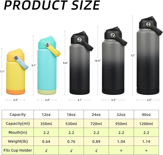 BJPKPK Insulated Water Bottle with Straw Lid, 12oz Thermo Water Bottles with Soft Nozzle, Flex Handle & Non-slip Boot, BPA Free Leak Proof Stainless Steel Metal Thermo, Tumblers, Cups,Yellow