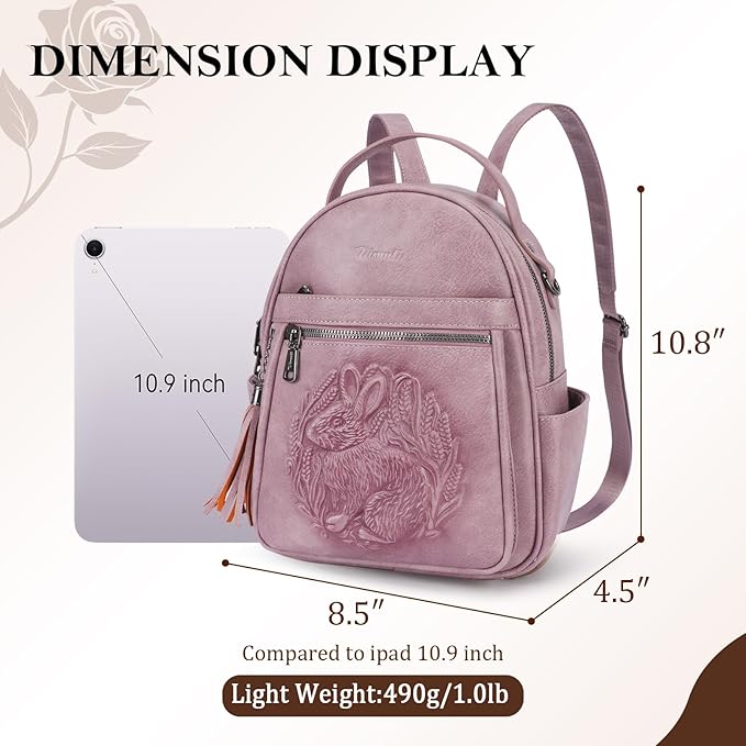 Mini Backpack Purse for Women,Embossed Leather Small Backpack Fashion Travel Backpacks Daypacks Shoulder Handbag (PURPLE-Rabbit)