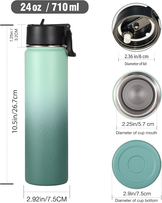 Volhoply 24oz Insulated Water Bottle With Straw Bulk 8 Pack,Metal Wide Mouth Water Bottles With Handle Keep Cold,Reusable Double Wall Cups,Powder Coated Sport Bottle For Holder(Assorted,8 count)