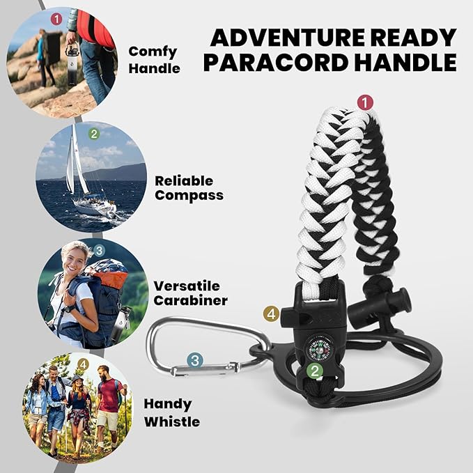 RAYMYLO Insulated Water Bottle 24oz, Triple Wall Vacuum Stainless Steel (Cold for 24Hrs, Hot for 12Hrs), Leak Proof & Non-BPA, 24oz Hydro Water Flask with Paracord Handle & Straw Spout Lids