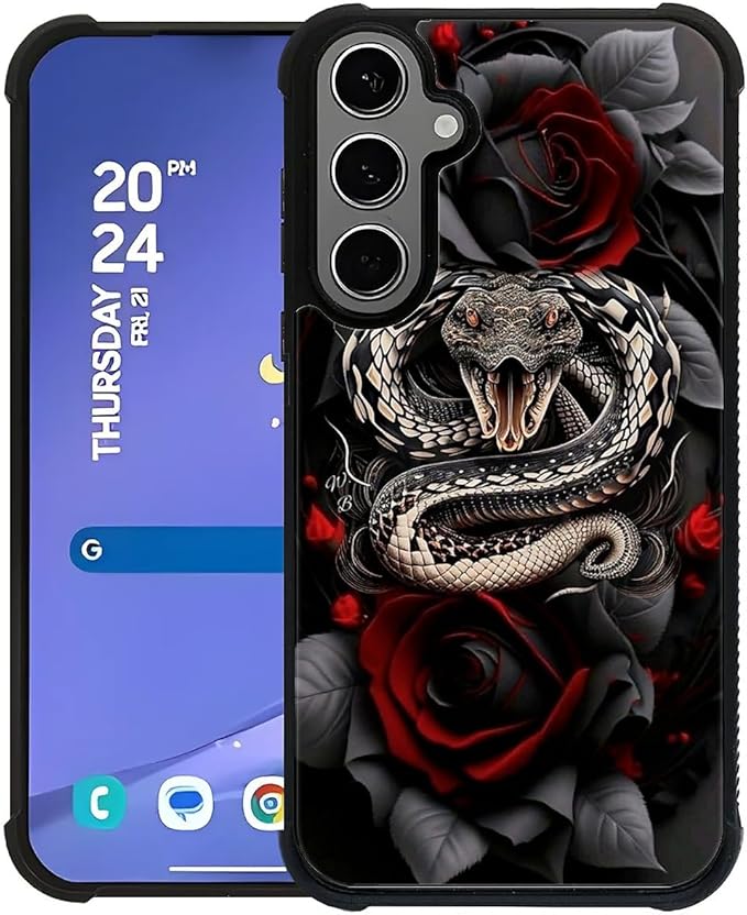 for Samsung Galaxy S24 S25 Plus Case, Entwined Rose Snake Pattern Graphic Design Girl Boy Soft Silicone Hard Acrylic Shock Protection for Samsung Galaxy S24 S25 Plus
