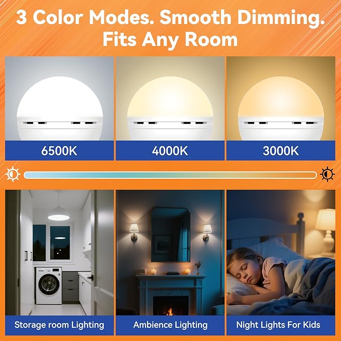 MagixPro Remote Rechargeable Light Bulbs, USB & Socket Charging, 1800mAh Battery, Dimmable LED Bulb for Hardwired & Non-wired Lamps Sconces, Touch + Remote Control, Wall Switch Compatible, 2 Pack