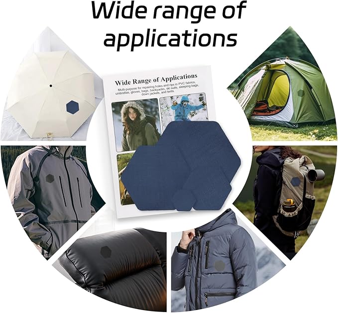 J.CARP 16PCS Nylon Repair Patches, Self Adhesive & Waterproof Patches, Nylon Repair Patches for Down Jacket, Clothing, Holes, Tents, Sleeping Bags, Umbrella, Etc(Blue)