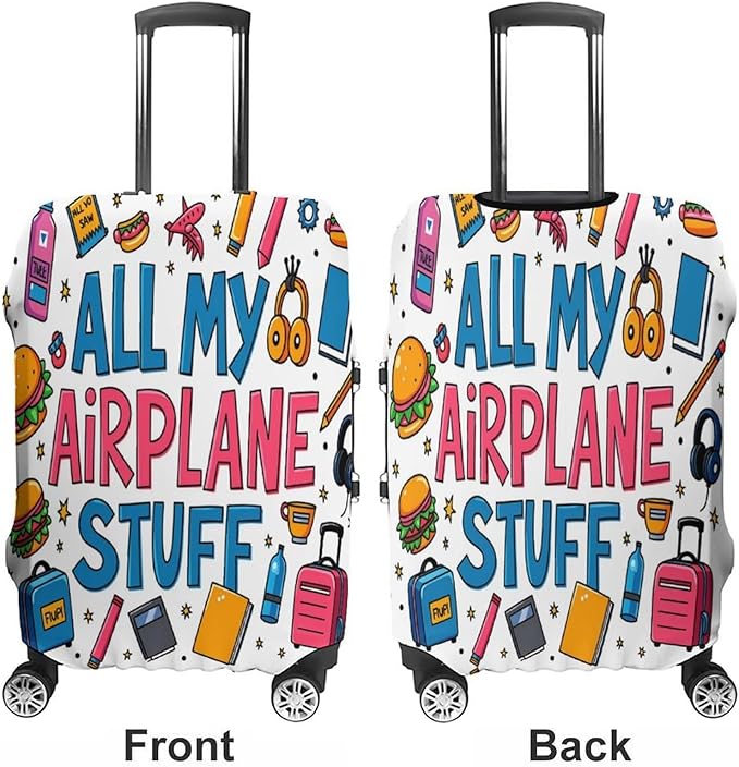 Airplane Travel Essentials Stretch Luggage Cover, Washable Suitcase Protector Fits 26-28in Cases, Secure Fit for Carry On Checked Bags, Travel Essentials
