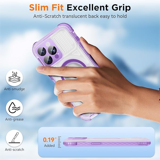 WIFORT for iPhone 15 Pro Max Waterproof Case, [IP68 Underwater Dustproof][Built-in Screen][15FT Military Shockproof], 360 Full Body Sealed Protection Cover Magnetic Frosted Phone Case, 6.7" Purple