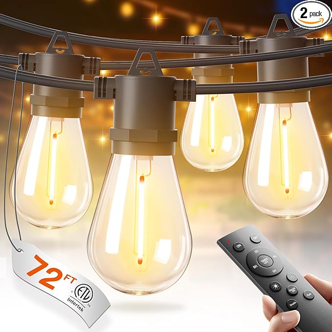 addlon 72FT(2FT Space) LED Outdoor String Lights with 36 Edison Shatterproof Bulbs, Heavy-Duty and Weatherproof Strand, Commercial Grade Patio Lights, Decorative for Patio, Black