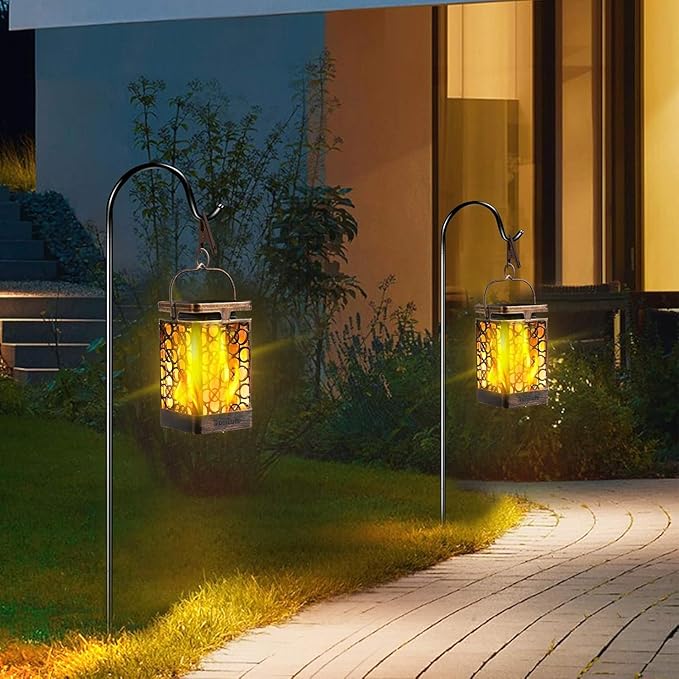TomCare Solar Lights Upgraded Solar Lantern Flickering Flame Outdoor Hanging Lantern Decorative Lighting Solar Powered Waterproof LED Flame Umbrella Lights for Patio Garden Deck, 4 Pack(Bronze)