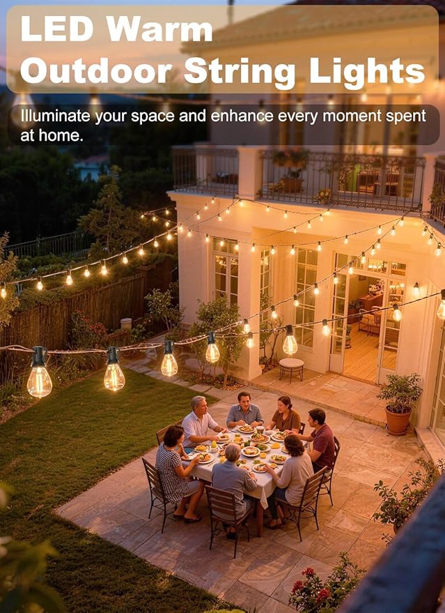50FT Outdoor String Lights Waterproof, 20+1 Shatterproof S11 LED Bulbs, Extra Long Patio Lights for Outside, Bistro Cafe Decor, Backyard Garden Hanging Lights, Outside Fence Light String