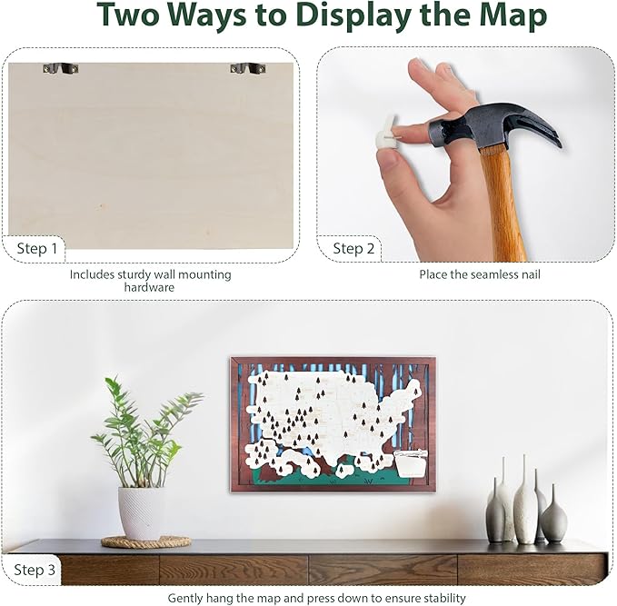 Wooden US National Parks Map Travel Tracker – 3-Layer Framed Wall Art with 70 Tree Pins, Stand, Marker & Gift Box – National Park Checklist Map, Holiday and Educational Geography Gift for Adventurers, Families & Outdoor Lovers, Perfect for RV, Home & H...