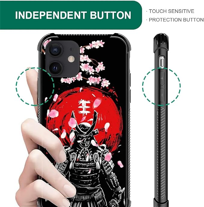 for iPhone 11 Case, Sakura Japanese Samurai Pattern Graphic Design Girl Boy Soft Silicone Hard Acrylic Shock Protection for iPhone 11